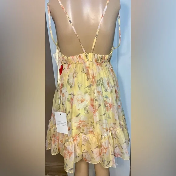 NWT leena for Mac Duggal Yellow Floral Empire Waist Ruffled Mini Size 0 - Picture 7 of 15